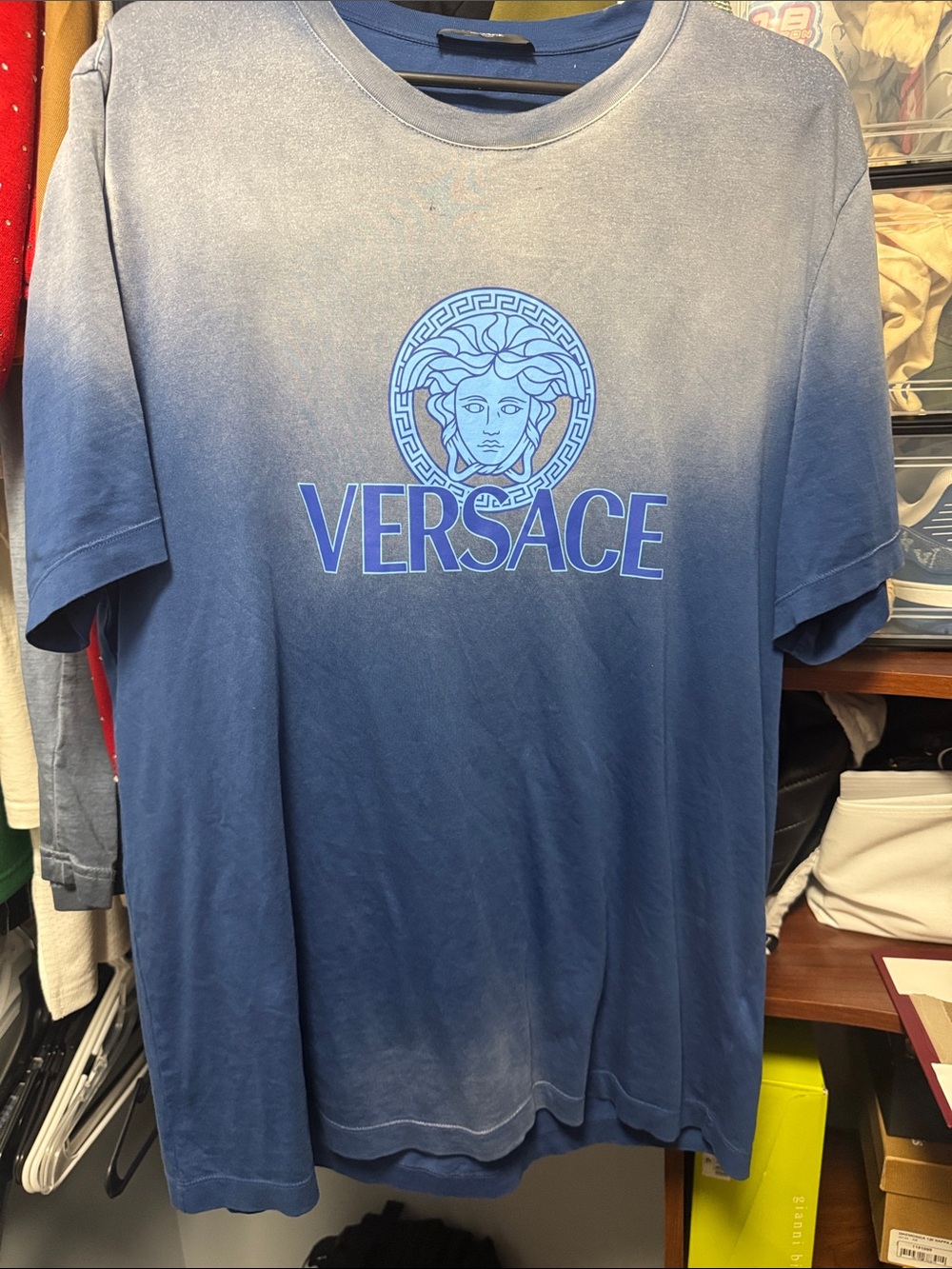Versace Blue Ombre Medusa Logo Short Sleeve Tee